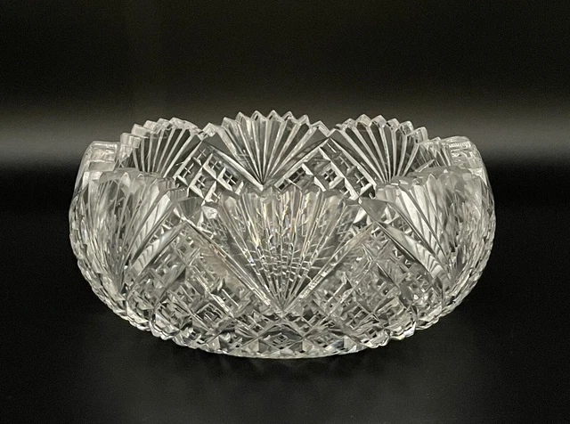 Stunning American Brilliant Cut Glass Bowl w/ Fan & Strawberry Diamond Pattern