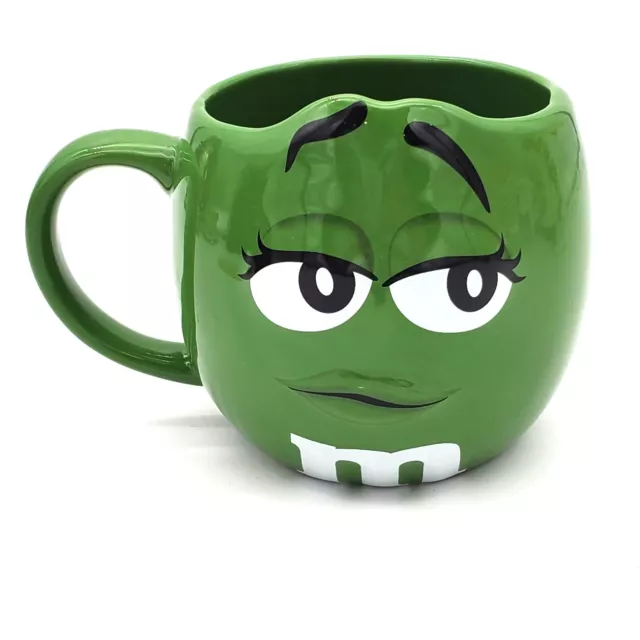 Green M&Ms Girl Face Mug, Large 24 oz 3D Face, Round Novelty Coffee Tea Cup Cute