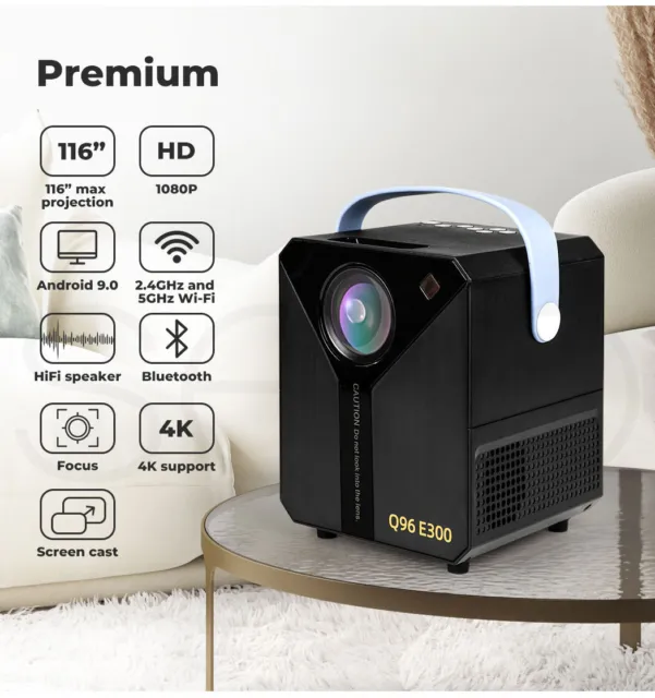 Portable Projector 4K Mini Home Cinema Theatre 2.4G 5G WiFi HDMI USB Bluetooth 3