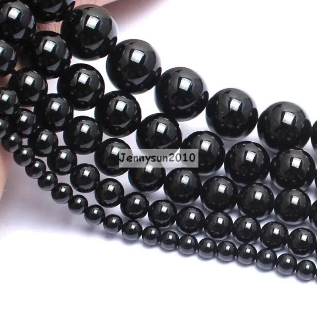 Natural Black Tourmaline Gemstones Round Beads 15.5'' 4mm 5mm 6mm 8mm 10mm 12mm