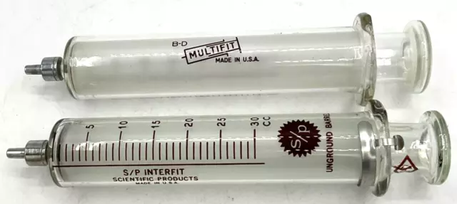 2 Glass Syringes Multifit Interfit 30CC USA Doctor Phlebotomist Scientific