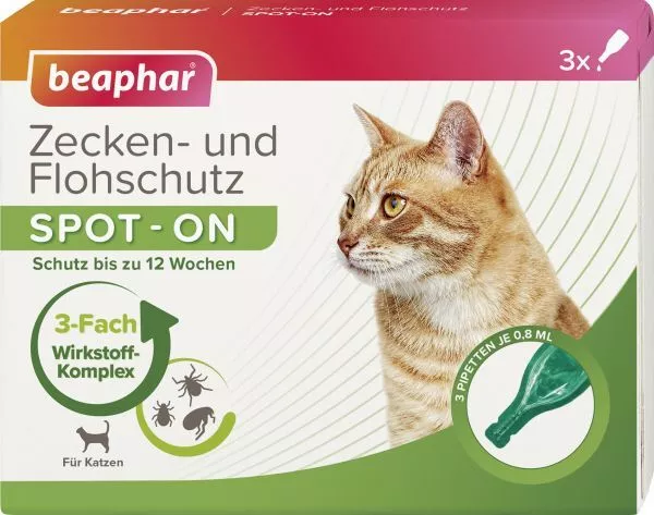 Beaphar Zecken- u. Flohschutz SPOT-ON 3 x 0,8 ml Katzen Zeckenschutz Flohschutz