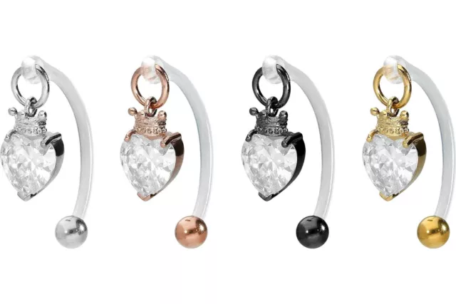 PMFK Intimpiercing Chirurgenstahl Design KRISTALLHERZ + KRONE Bauchnabel Schmuck