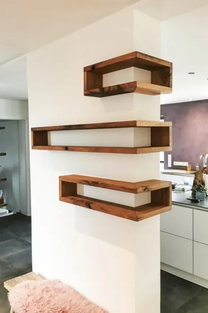 floating wall shelves x 3 Handmade From Reclaimed Recycled Wood Pieces Attention