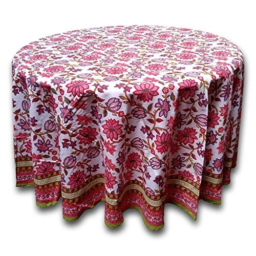 Floral Tablecloth for Round Tables Pink Red Green White Cotton Floral Kitchen