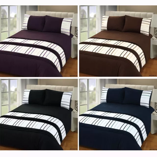 Pintuck Ribbon Border Duvet Quilt Cover Bedding Set with Pillowcases