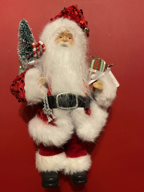 Holiday Lane Santa Ornament with Tree and Gift Bag - Sequins