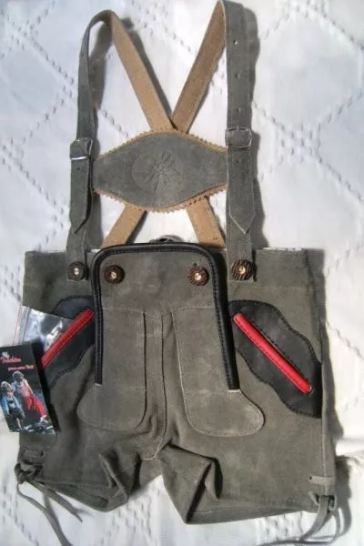German Children's Lederhosen Shorts GREY Size 1-10 (Euro 74-140)