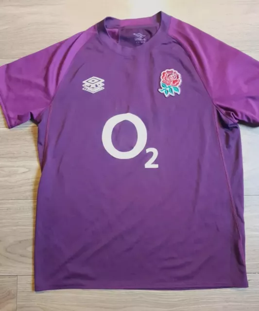 England Rugby Training Shirt Mens Large L XL Purple O2 Umbro Jersey Rose