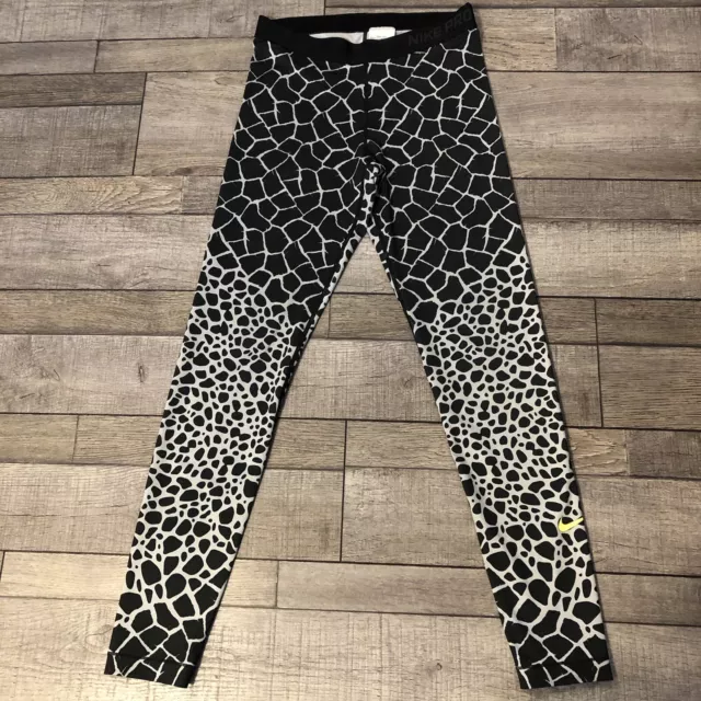 Nike Pro Dri Fit Compression Leggings Women’s Large Black Gray Animal Giraffe