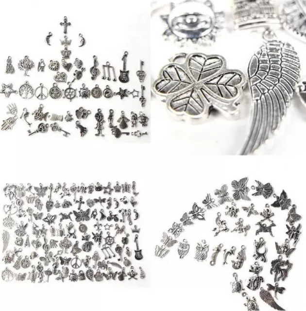 Wholesale 100pcs Retro Silver Charm Tibetan Pendants Mixed in BULK Jewelry DIY