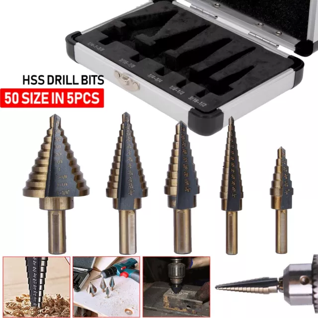 HSS Step Steel Cone Drill Bits Set Hole Cutter Titanium Bits Kit w/Aluminum Case