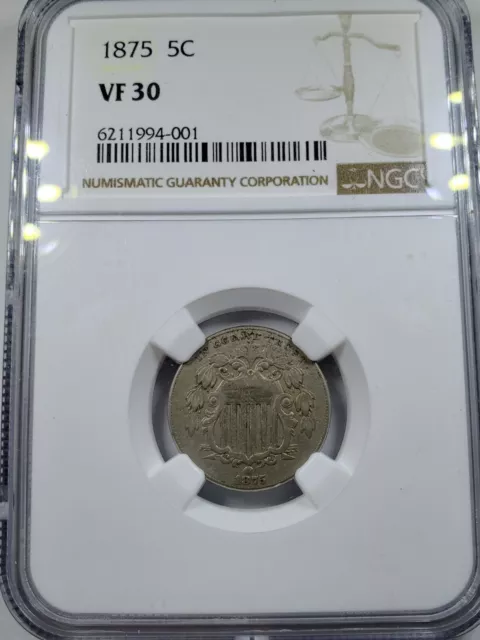 1875 Shield Nickel VF30 NGC