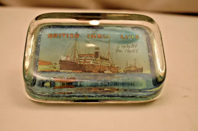 Antique British India Steam Navigation Co Advertising Paperweight Glass Collecti