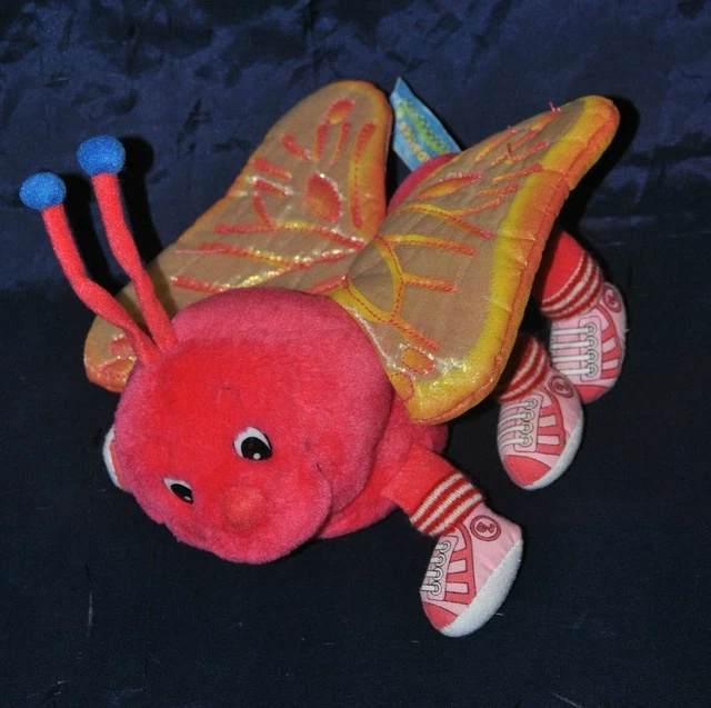 Peluche Doudou Chenille FAMILIPATTES LANSAY 1998 Papillon Rose Ailes Jaune 19Cm