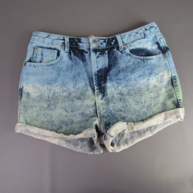 Topshop Moto Jean Shorts Women's Size 30 Blue Denim Jorts Acid Wash Frosted