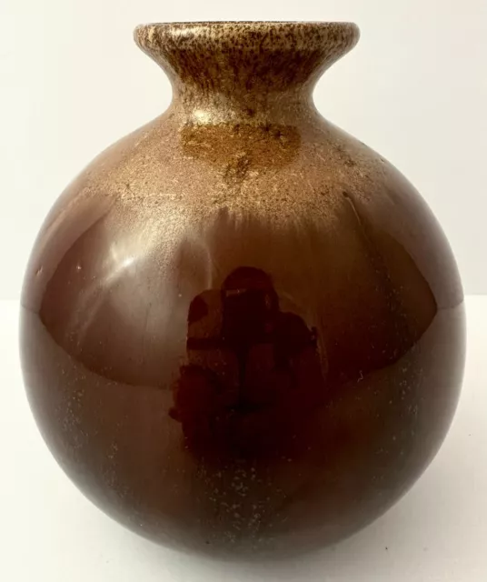 Small Round Studio Gold Crystalline Hombre Shades of Brown Pottery Art Vase