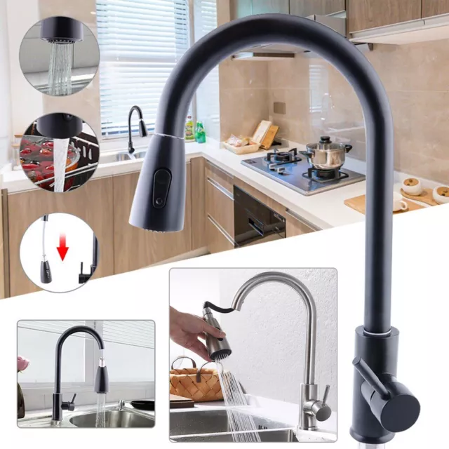 360° Küchenarmatur Wasserhahn Küche ausziehbar Brause Edelstahl Einhandmischer#
