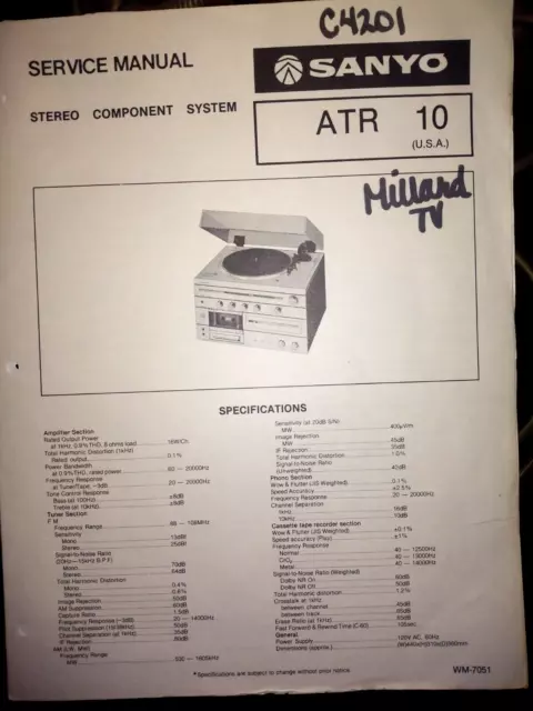 Sanyo Atr10 Stereo Component System Original Service Manual