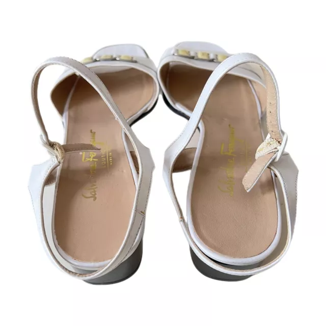 Authentic Salvatore Ferragamo Perla Calf White Sandals Women"s 10 Made in Italy 3