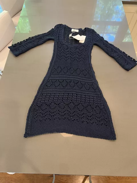 New With Tags Emilio Pucci Sweater crochet Dress/Tunic Navy Blue Italy size 4