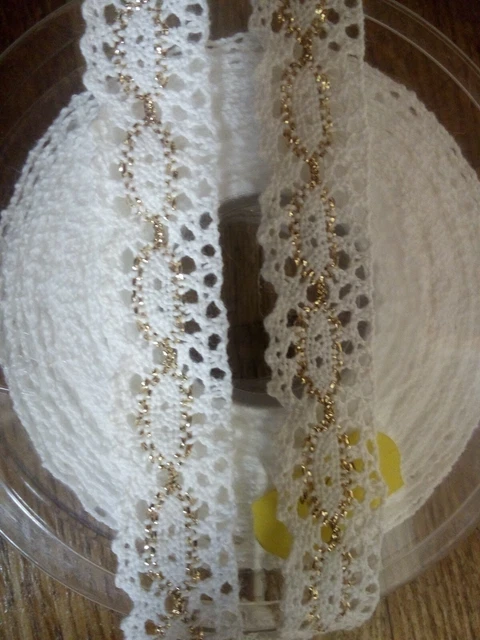 5M dentelle coton blanc avec or Lurex vintage comme garniture à coudre 18mm