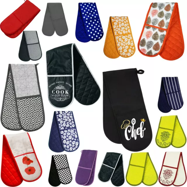 Double Single Oven Glove 100% Cotton Insulated Kitchen Mitts Pot Holder Gift UK