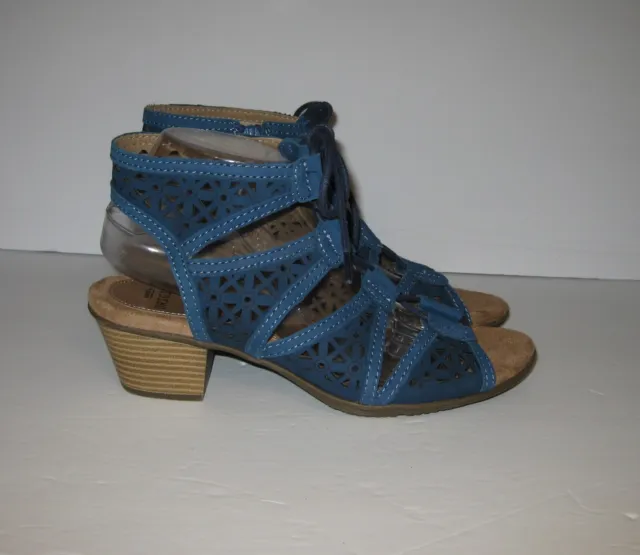 earth Origins Shoes Womens Slingback Lace-up Peep-toe Blue Suede Sandals Size 9