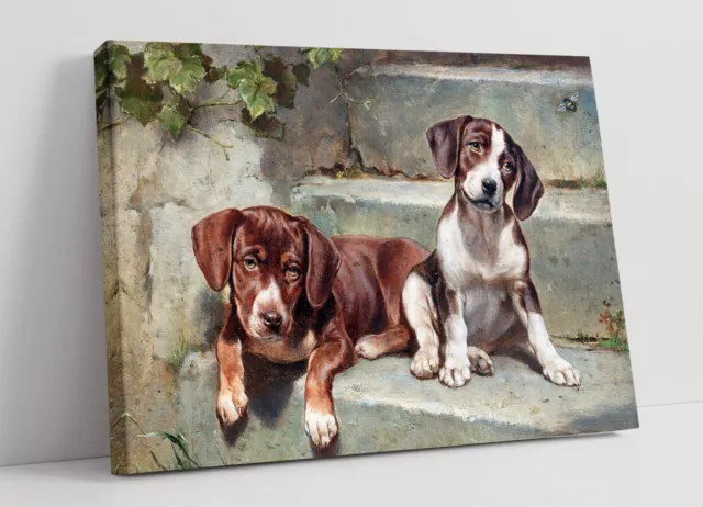Vintage Puppies Painting -Deep Framed Canvas Wall Art Picture Print