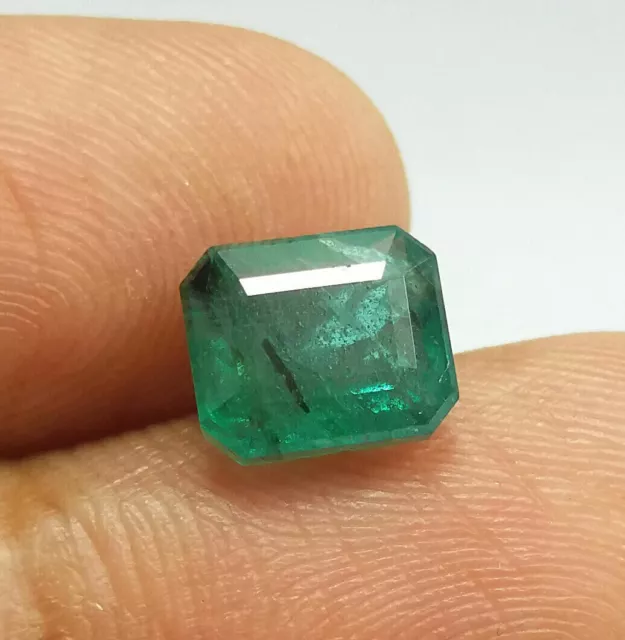 2.64Ct Natural Beautiful Rich Green Zambia Emerald Top Quality 8x7MM Emerald Cut