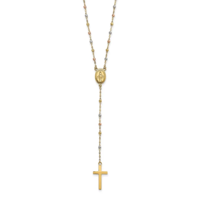14k Multi-Tone Gold Bead Rosary 17 inch Necklace with 3 inch extension