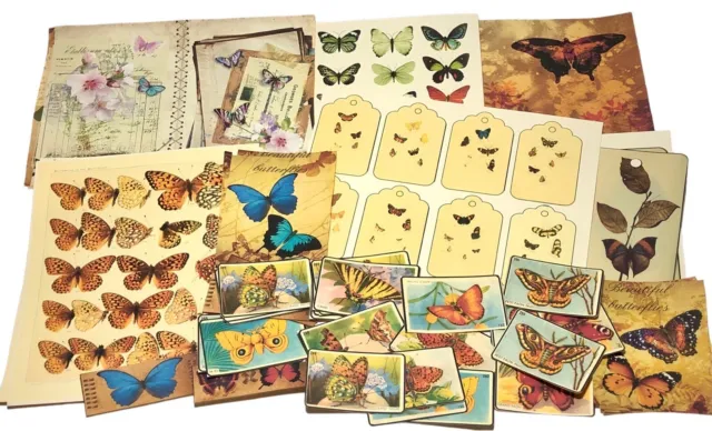 Kit de flores de mariposas estilo vintage para diario basura libro aplastante más de 50 piezas