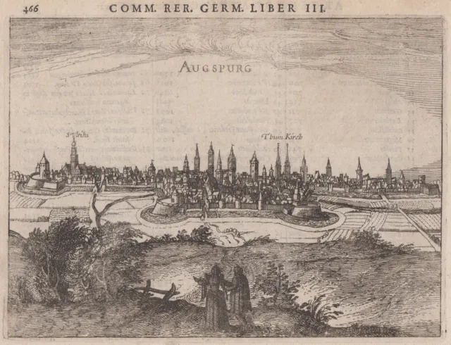 Augsburg Gesamtansicht Original Kupferstich Bertius 1616