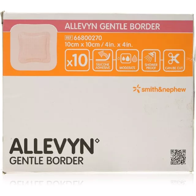 *10-Pack* Smith & Nephew Allevyn Gentle Border Silicone Dressing 4"x4" 66800270