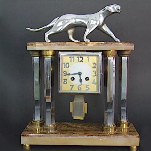 Art Deco bronze Panther Clock by Decoux