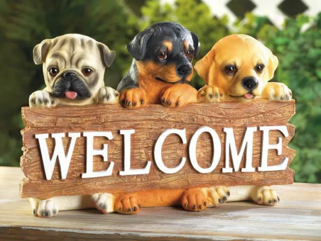 WELCOME home dog puppy Pug Rottweiler Labrador lab outdoor garden sign statue