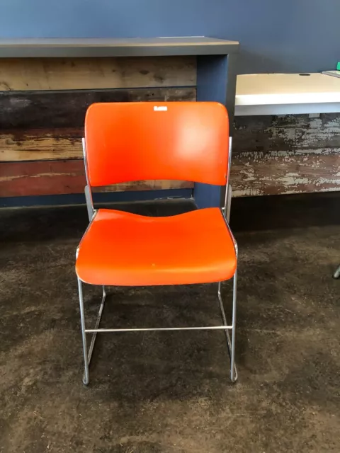 DAVID ROWLAND 40/4 Vintage Mid Century Modern Stacking Chairs Orange Steel