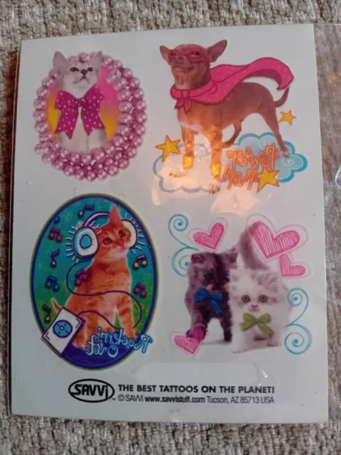 4 SAVVi Temporary Tattoos - Kittens and Chihuahua * Rockin Out * Power Pup *