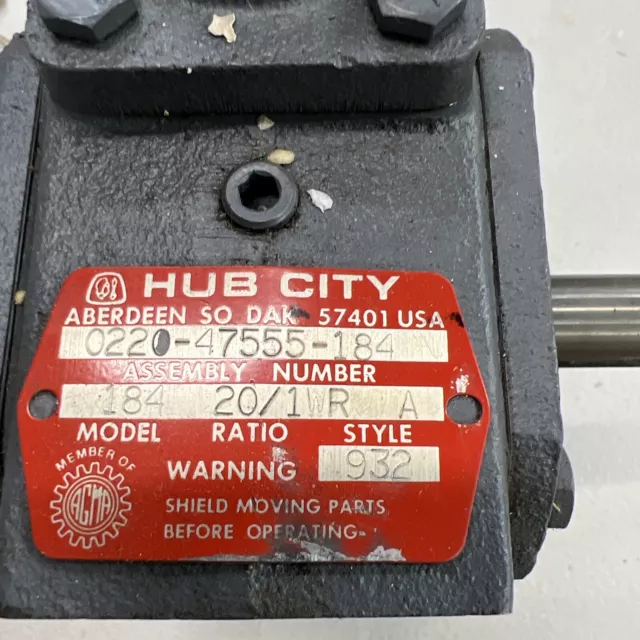 HUB CITY 0220-47555-184 184 GEARBOX SPEED REDUCER 20/1WR  Style 932, 184 FRAME