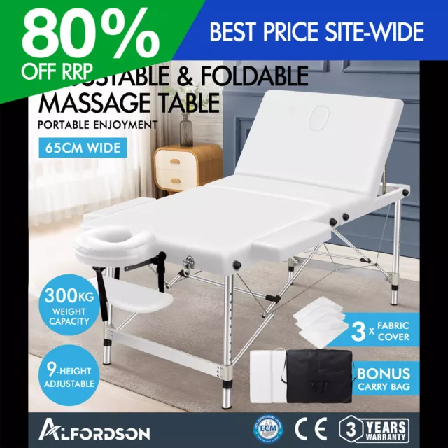 ALFORDSON Massage Table 3 Fold 65cm Portable Aluminium Waxing Bed Therapy