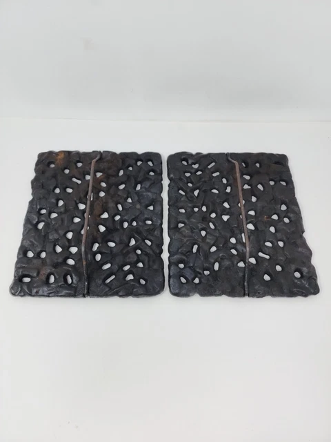 2 Vintage Ornate Large Cast Iron Bacon Meat Steak BBQ Heavy Press 9.75"x8"