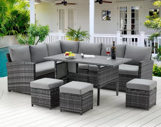 Rattan Garden Furniture Set 9 Seater Outdoor Wicker Corner Sofa w/ Dining Table