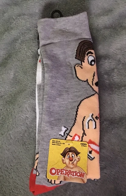 NWT~2 PAIRS~Operation Game Crew Socks~Mens 6.5-12 Classic Board Cavity Sam~NEW!