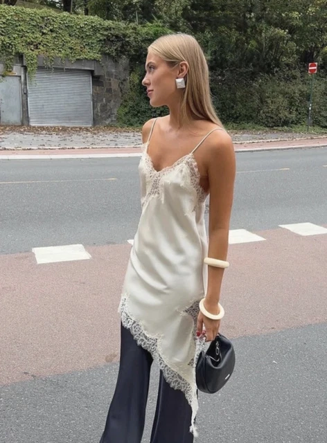 ZARA STRAPPY ZW Coll Asymmetric Satin Lace Camisole Dress White 5919/200  Size M 26.70 - PicClick UK