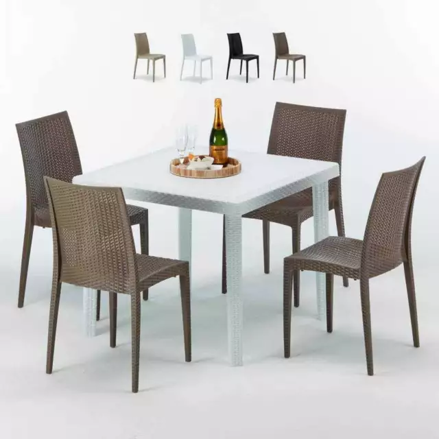 Table Carrée Blanche 90x90cm Avec 4 Chaises Colorées Grand Soleil Set Extérieur 3