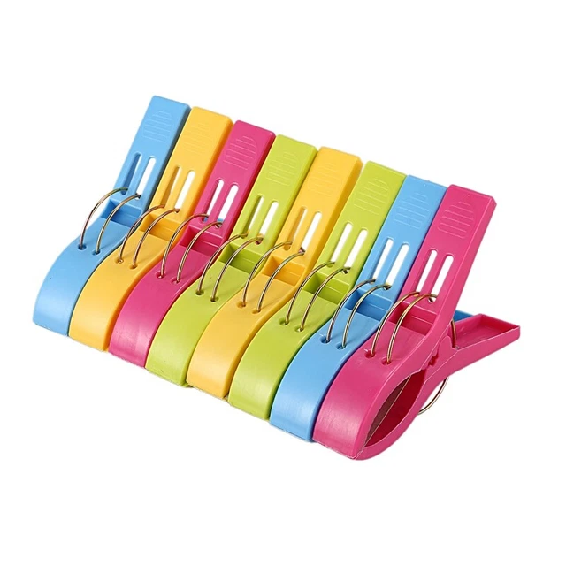 Pack of 8  Bright Colour Plastic Beach Towel Pegs Clips for Sunbed, various8694
