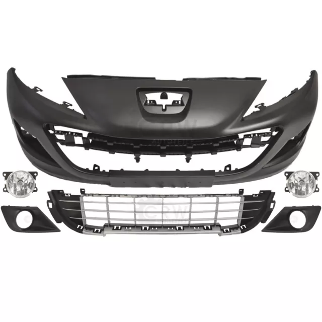 Set Stoßstange vorne grundiert+Nebel+Zubehör für Peugeot 207 Bj. 09-12 Facelift