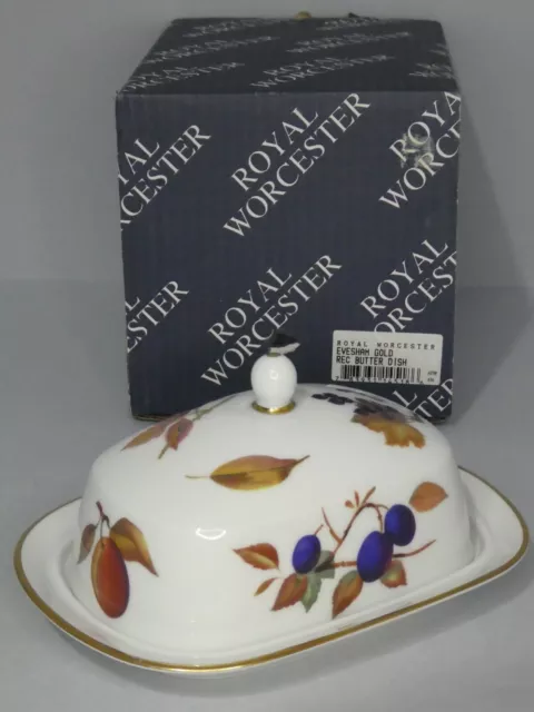 Royal Worcester Evesham Gold Rectangular Rimmed Lidded Butter Dish Boxed