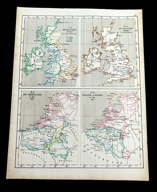 ANCIENT BRITAIN MAP Holland Netherlands Belgium Europe GERMAN Antique