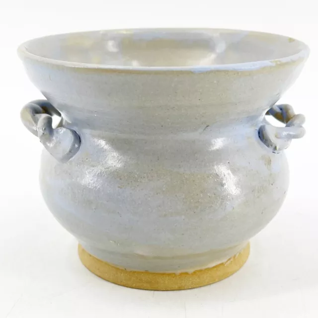 Vintage Studio Art Pottery Two Twist Handled Urn Vase Pot Jug Pale Blue Glaze